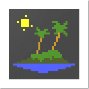 Minimalistic Tropical Pixel Art Island Posters and Art